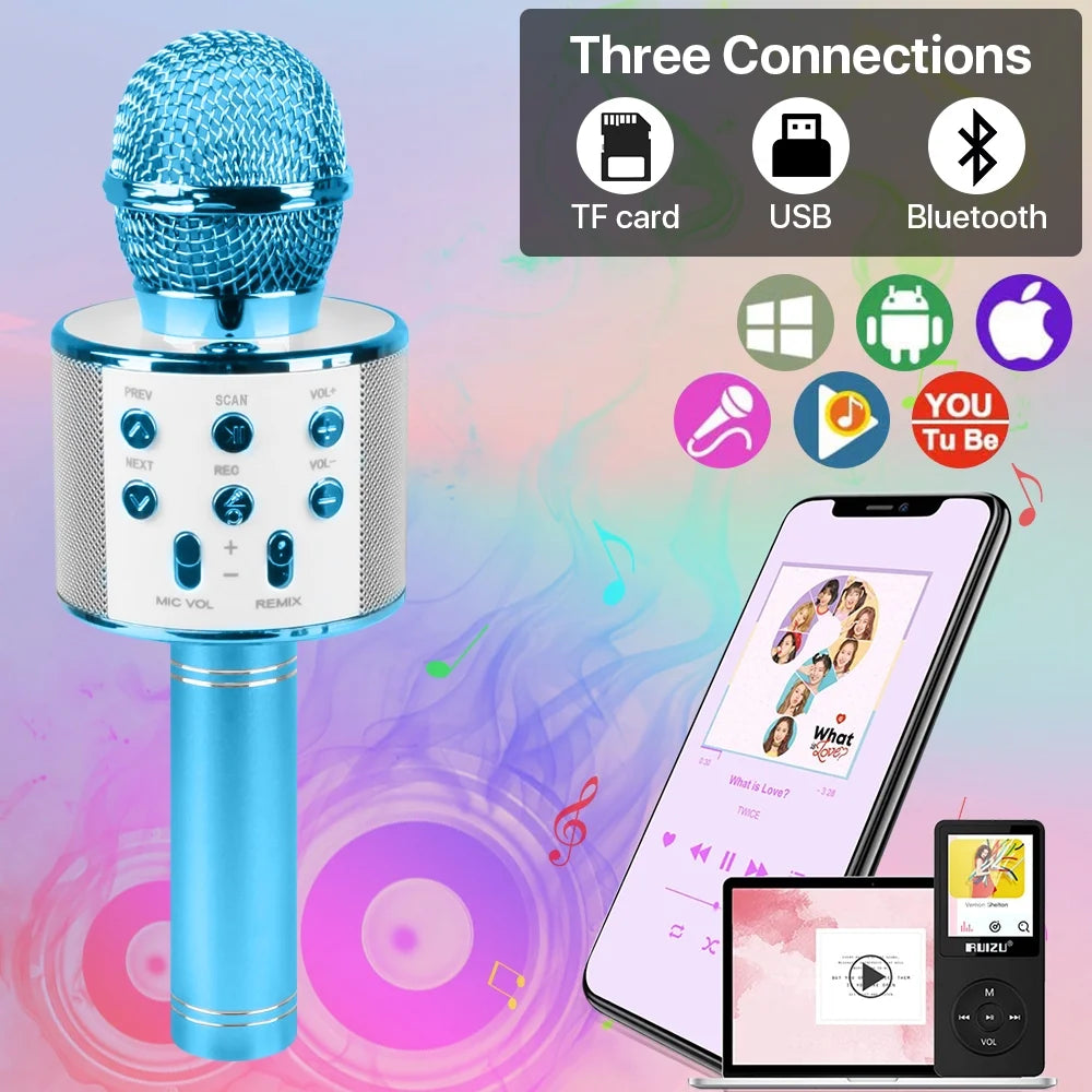 SUPTREE Wireless Bluetooth Karaoke Microphone for Kids Adult Singing, Portable Handheld Karaoke Machine Speaker with Record Function (Blue)