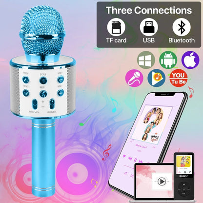 SUPTREE Wireless Bluetooth Karaoke Microphone for Kids Adult Singing, Portable Handheld Karaoke Machine Speaker with Record Function (Blue)