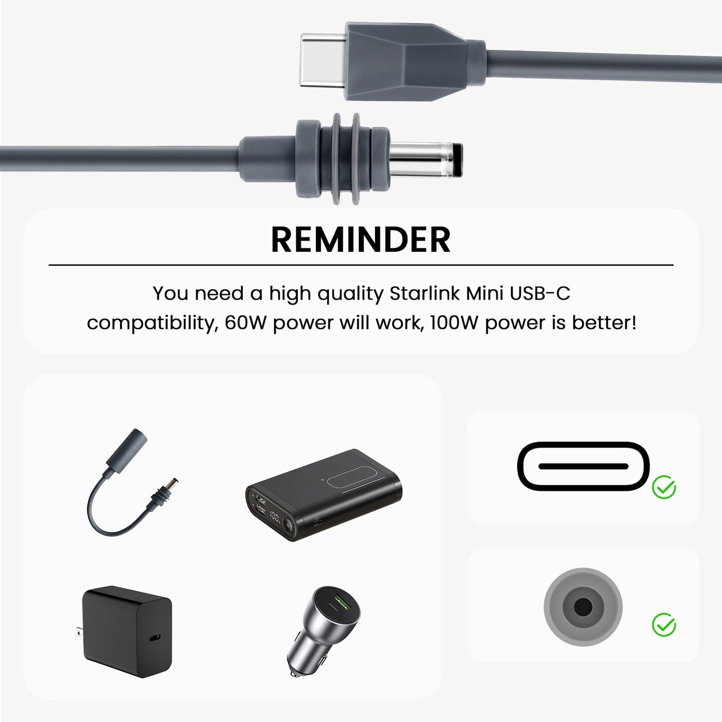 GKP9 Starlink Mini Cable, Starlink Mini USB C to DC Power Cable, Waterproof Design, Plug and Play, Suitable for Outdoor Camping/Exploration. (10FT)