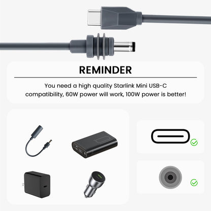 GKP9 Starlink Mini Cable, Starlink Mini USB C to DC Power Cable, Waterproof Design, Plug and Play, Suitable for Outdoor Camping/Exploration. (10FT)