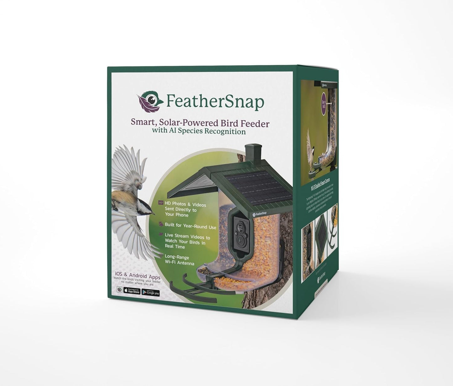 FeatherSnap Scout Wi-Fi Solar Powered Smart Bird Feeder - Automatically Captures HD Pictures and Videos! Best Gift for Bird Watchers! Dual Seed Chamber - Feather Snap