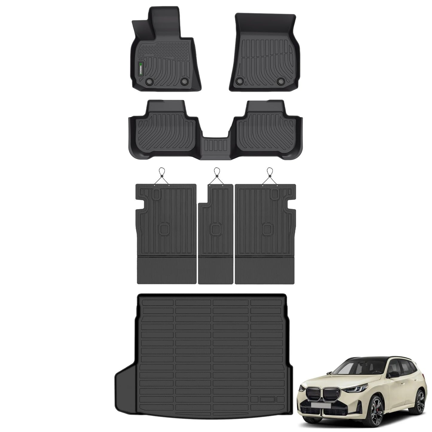 ANBINGO® Floor Mats & Seatback Cargo Liner for 2025 BMW X3 (30 xDrive / M50 xDrive) / 2025 X3 All Weather TPE Floor Liners / 1st & 2nd Row Custom Mat Full Set/Accessories - Black