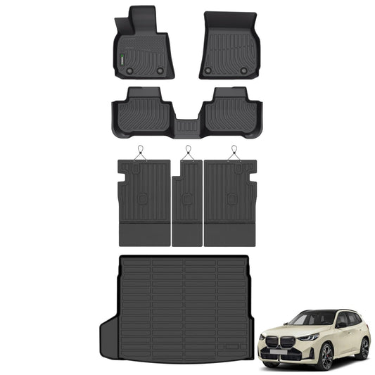 ANBINGO® Floor Mats & Seatback Cargo Liner for 2025 BMW X3 (30 xDrive / M50 xDrive) / 2025 X3 All Weather TPE Floor Liners / 1st & 2nd Row Custom Mat Full Set/Accessories - Black
