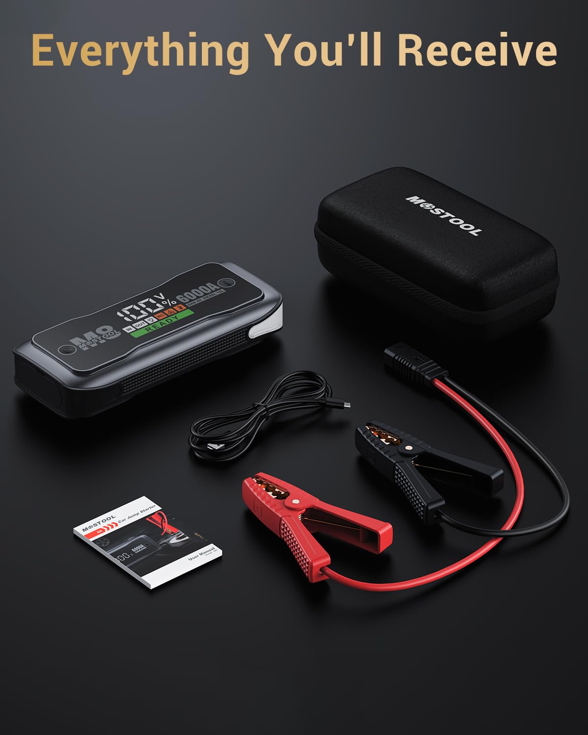 MOSTOOL 6000A Car Battery Jumpstarter,12V Portable Auto Jumper Starter Battery Pack,Car Jump Box with LED Display,Portable Charger & Jumper Cables for All Gas Engines & Up to 12.0L Diesel Engines (M8)