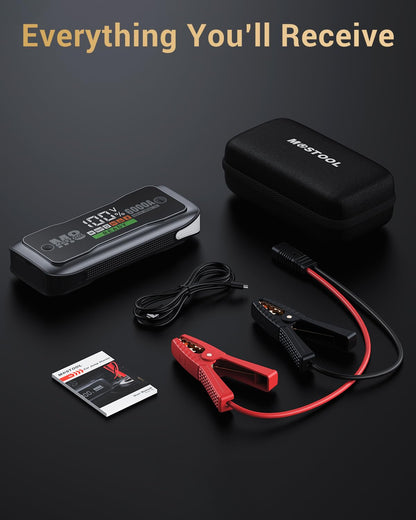 MOSTOOL 6000A Car Battery Jumpstarter,12V Portable Auto Jumper Starter Battery Pack,Car Jump Box with LED Display,Portable Charger & Jumper Cables for All Gas Engines & Up to 12.0L Diesel Engines (M8)