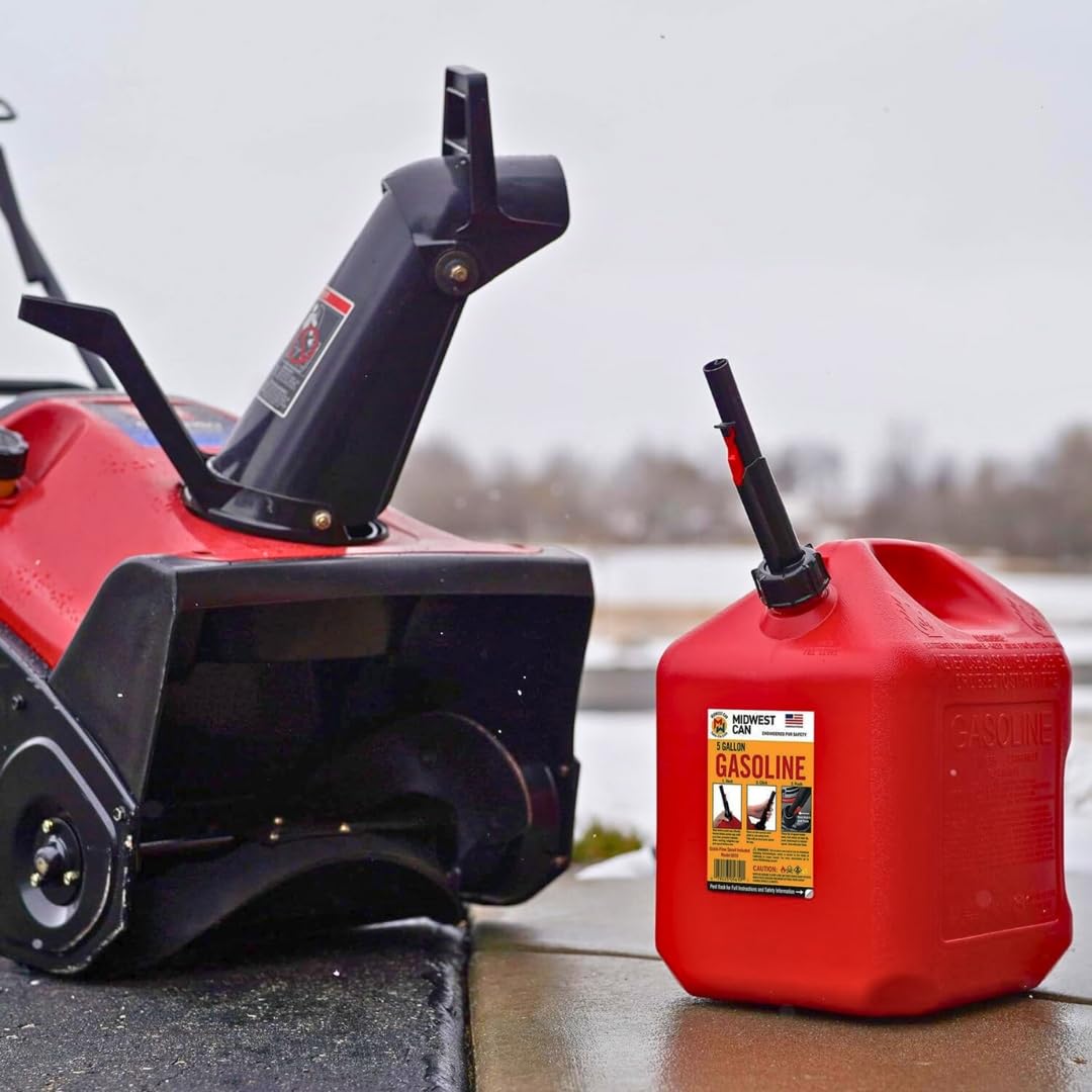 Midwest Can 5610 Safe-Flo Auto Shut Off 5 Gallon Gas Can – Durable Fuel Containers with FlameShield Safety System & Quick-Flow Spout - Red - 4 Pack