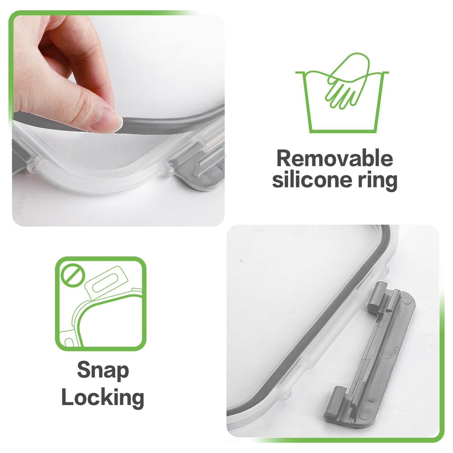 HOMBERKING 4 Pieces 63oz/8cup Large Glass Food Storage Containers with Lids, Meal Prep Containers, Airtight Bento Boxes with Leak Proof Locking (2 Containers 2 Lids), Microwave,Oven,Fridge Safe-Grey