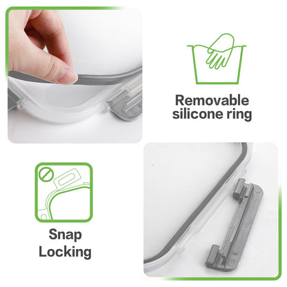 HOMBERKING 4 Pieces 63oz/8cup Large Glass Food Storage Containers with Lids, Meal Prep Containers, Airtight Bento Boxes with Leak Proof Locking (2 Containers 2 Lids), Microwave,Oven,Fridge Safe-Grey