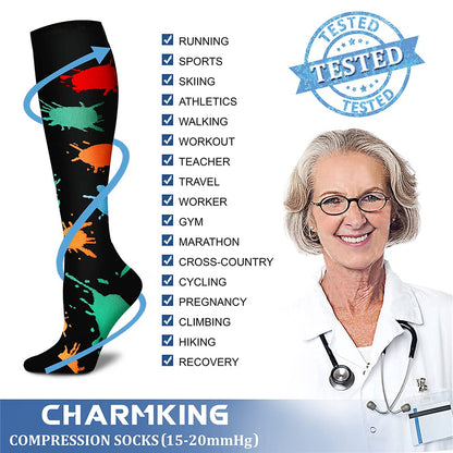 CHARMKING Compression Socks for Women & Men (8 Pairs) 15-20 mmHg Graduated Copper Support Socks are Best for Pregnant, Nurses - Boost Performance, Circulation, Knee High & Wide Calf (L/XL, Multi 23)