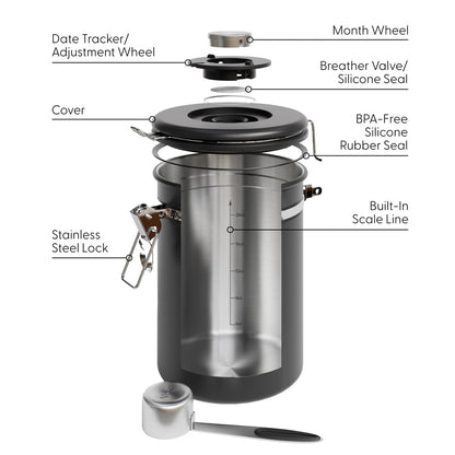 Veken Coffee Canister with Window,Coffee Bar Accessories,Airtight Stainless Steel Kitchen Food Storage Container Lover Gifts,Date Tracker and Scoop for Grounds,Beans,Tea, Sugar,Flour,Cereal,22OZ,Black