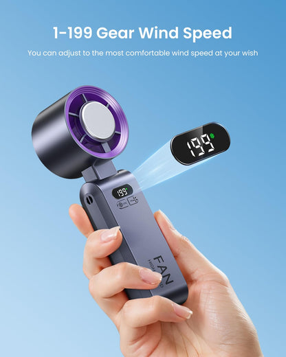 Handheld Portable Fan with Ice Cooler,Speed (1-199) 5500mAh Rechargeable Personal Fan,[20H Cooling Time] Super Mini Yet Powerful [20000 RPM] Small Pocket Fans for Travel/Outdoor/Office,Grey Purple