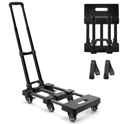 KEDSUM Folding Hand Truck with 6 Wheels(2 with Brake), 530 LBS Heavy Duty Collapsible Dolly Cart, Car Seat Dolly with 2 Lashing Straps for Airport, Travel, Moving, No Assembly Required, Black