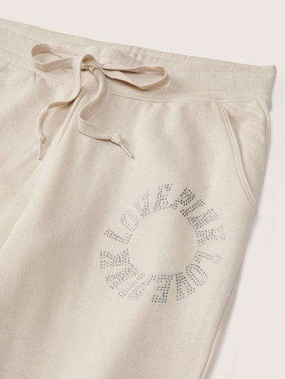 Victoria's Secret Women's Pink Logo Fleece Jogger Sweatpants, Ivory, M