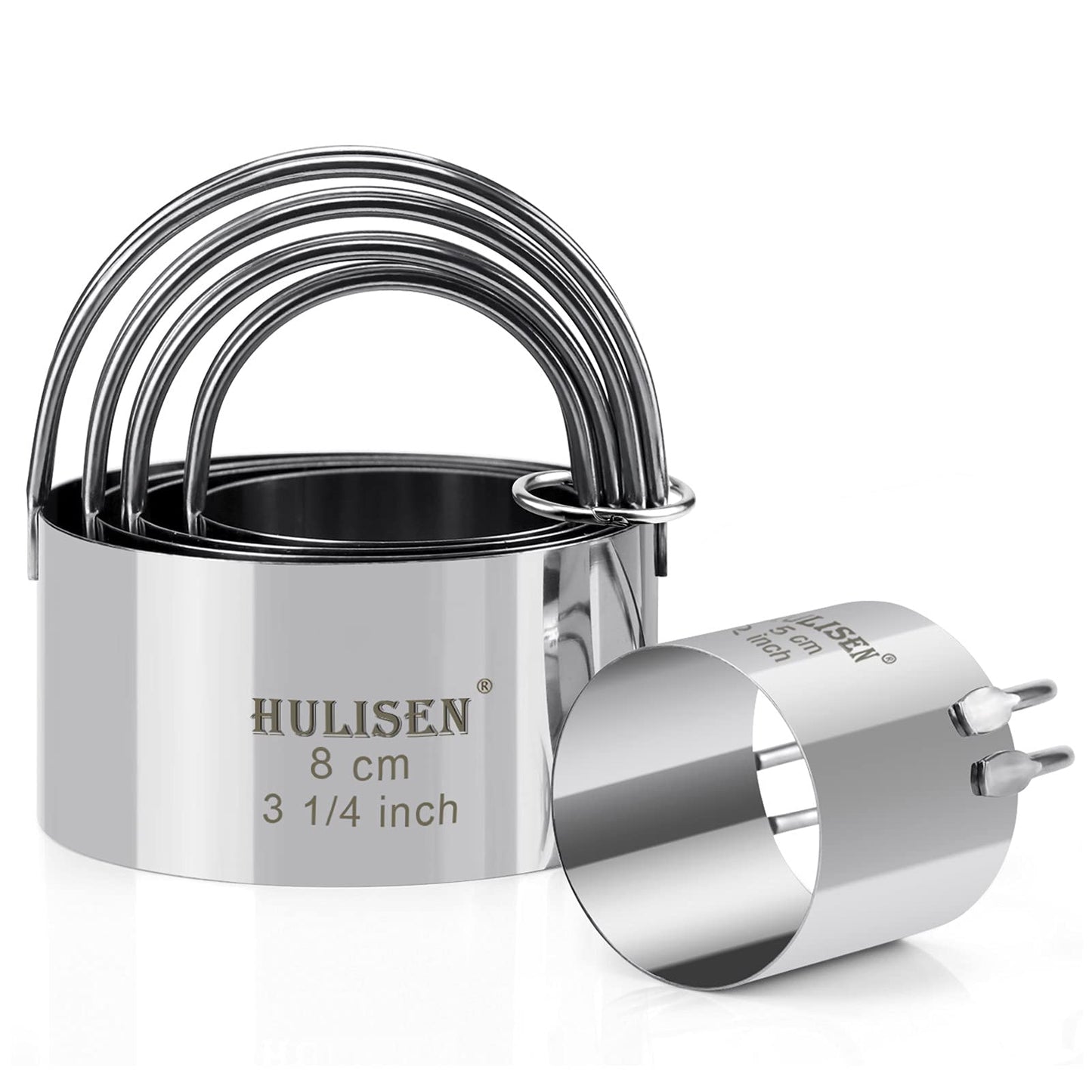 HULISEN Biscuit Cutter Set (5 Pieces/Set), Round Cookies Cutter with Handle, Professional Baking Dough Tools, Gift Package