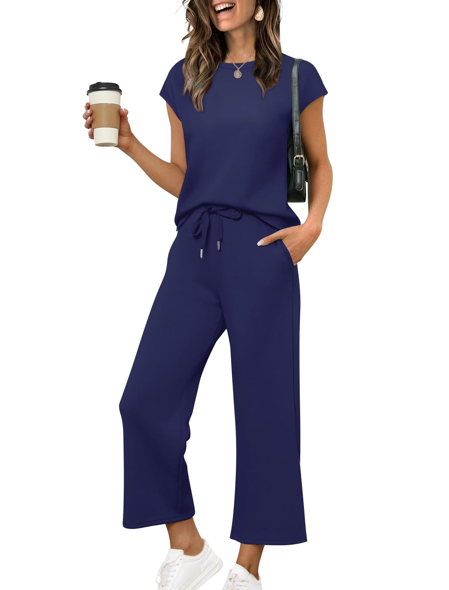 SAMPEEL 2 Piece Sets for Women Summer Matching Sets Women Clothing Ladies Loungewear Sweat Set Travel Outfits Resort Wear 2025 Blue M
