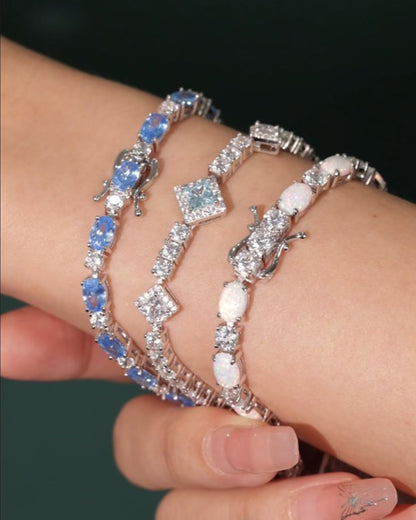 FANCIME Sterling Silver Fire Opal Tennis Bracelet October Birthstone Bracelets Cubic Zirconia Oval Gemstone Dainty Fine Jewelry for Women 7"