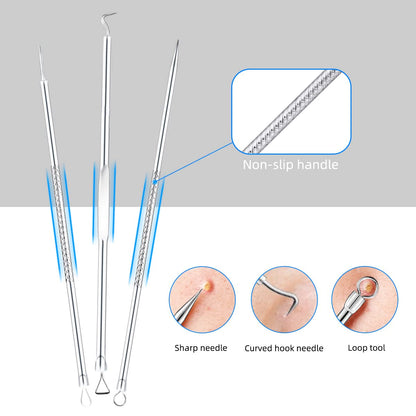 Blackhead Remover Tool Pimple Popper Tool Kit 5 Pack Blackhead Extractor Tools with Case Comedone Zit Acne Blemish Whitehead Removal Kit Professional Stainless Steel Extractor Tools for Face Nose