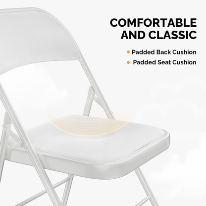 VINGLI 4 Pack Folding Chairs with Padded Seats, Metal Frame with Pu Leather Seat & Back, Capacity 350 lbs, White