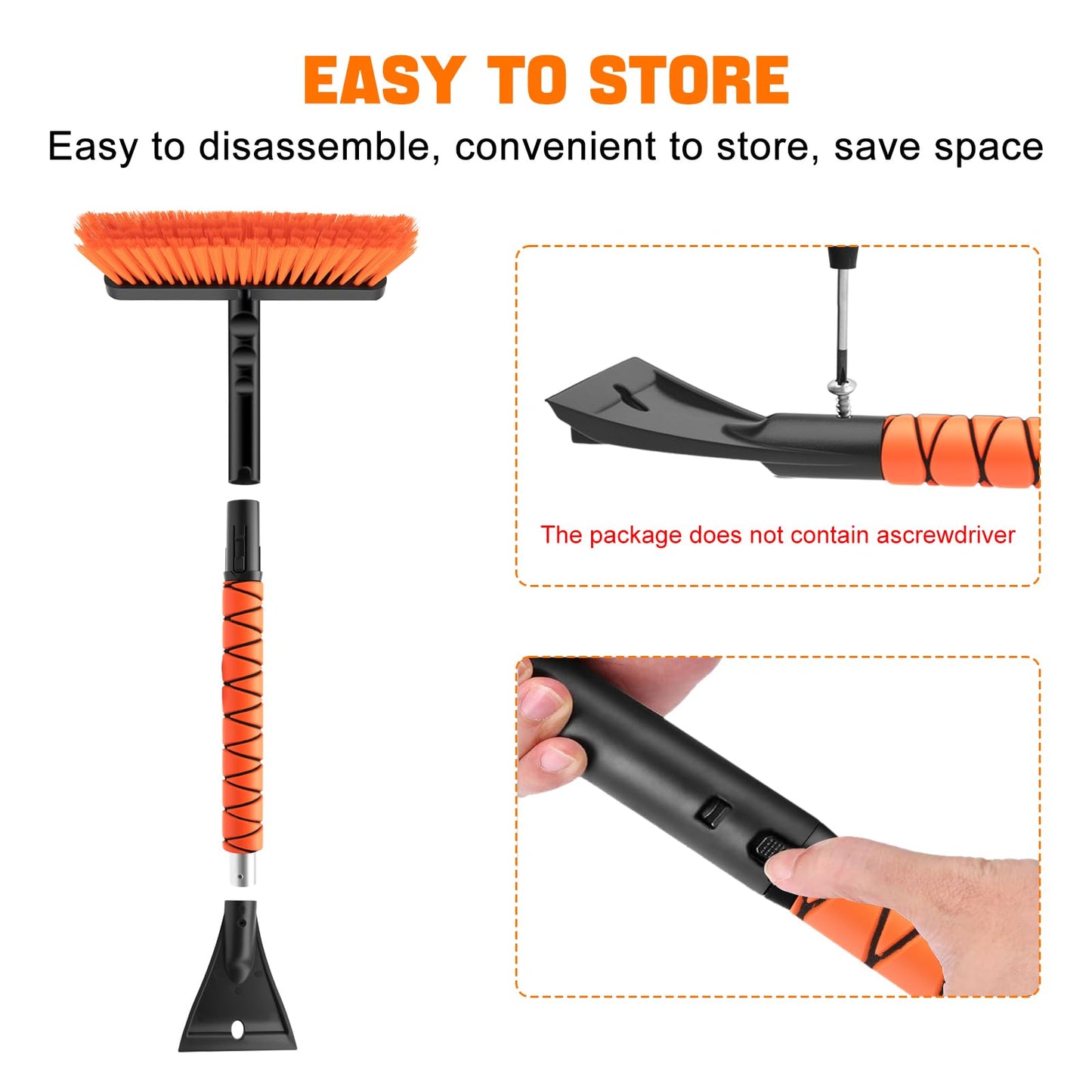 nacena Snow Brush and Ice Scrapers for Car Windshield, Detachable Snow Remover for Cars EVA Foam Grip and Rotatable Brush Head Snow Scraper for Car Trucks SUV, Winter Cars Accessories (Orange)