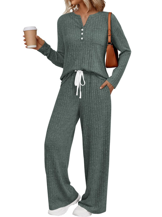 LILLUSORY Womens 2 Piece Lounge Sets Matching Airport Travel Outfits 2026 Spring Clothing Fall Pajamas Sweat Suits Pockets Green S