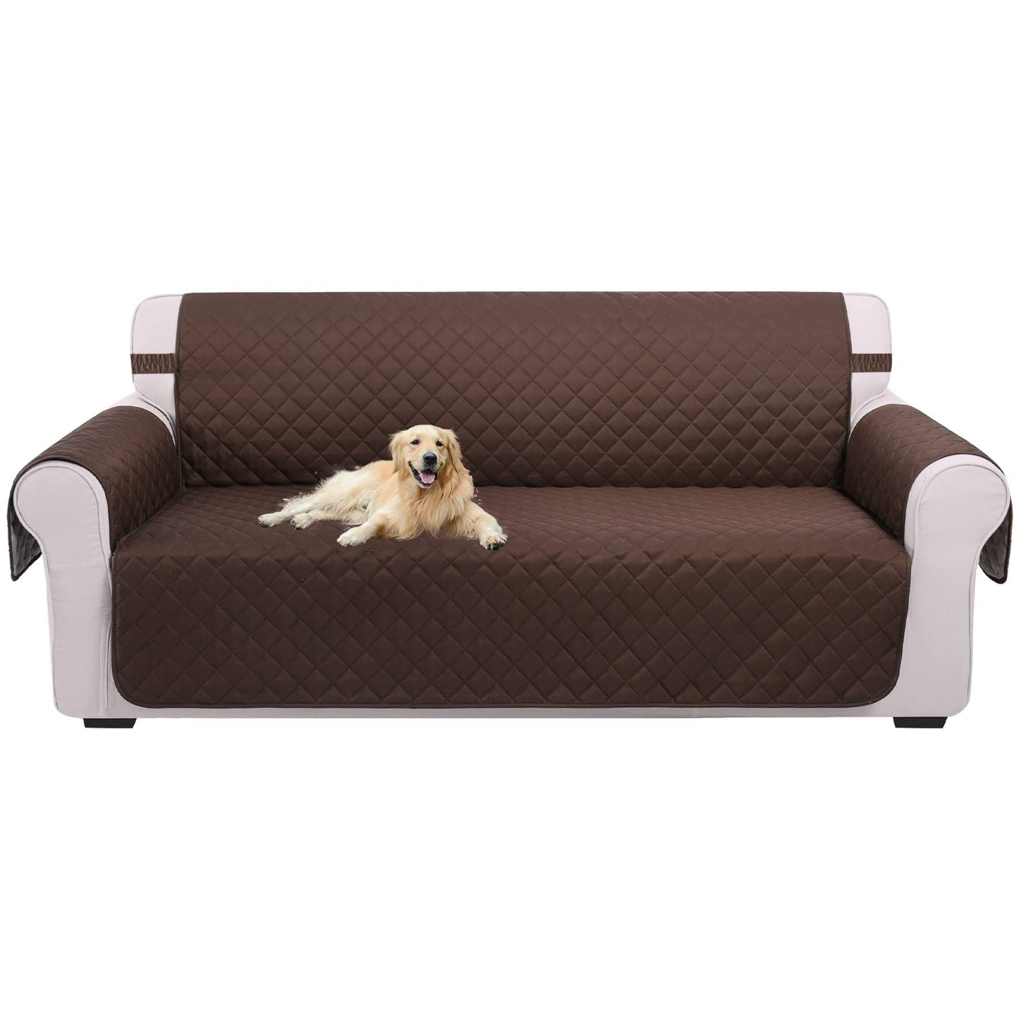 U-NICE HOME Reversible Sofa Cover Couch Cover for Dogs with Elastic Straps Water Resistant Furniture Protector for Pets Couch Cover for 3 Cushion Couch (Sofa, Coffee/Beige)