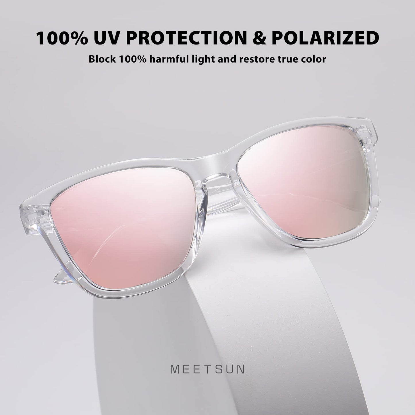 MEETSUN Polarized Sunglasses for Women Men Trendy Classic Retro Designer Style Fashion UV400 Protection 3 PACK Black Lens Rose Gold Pink Mirrored