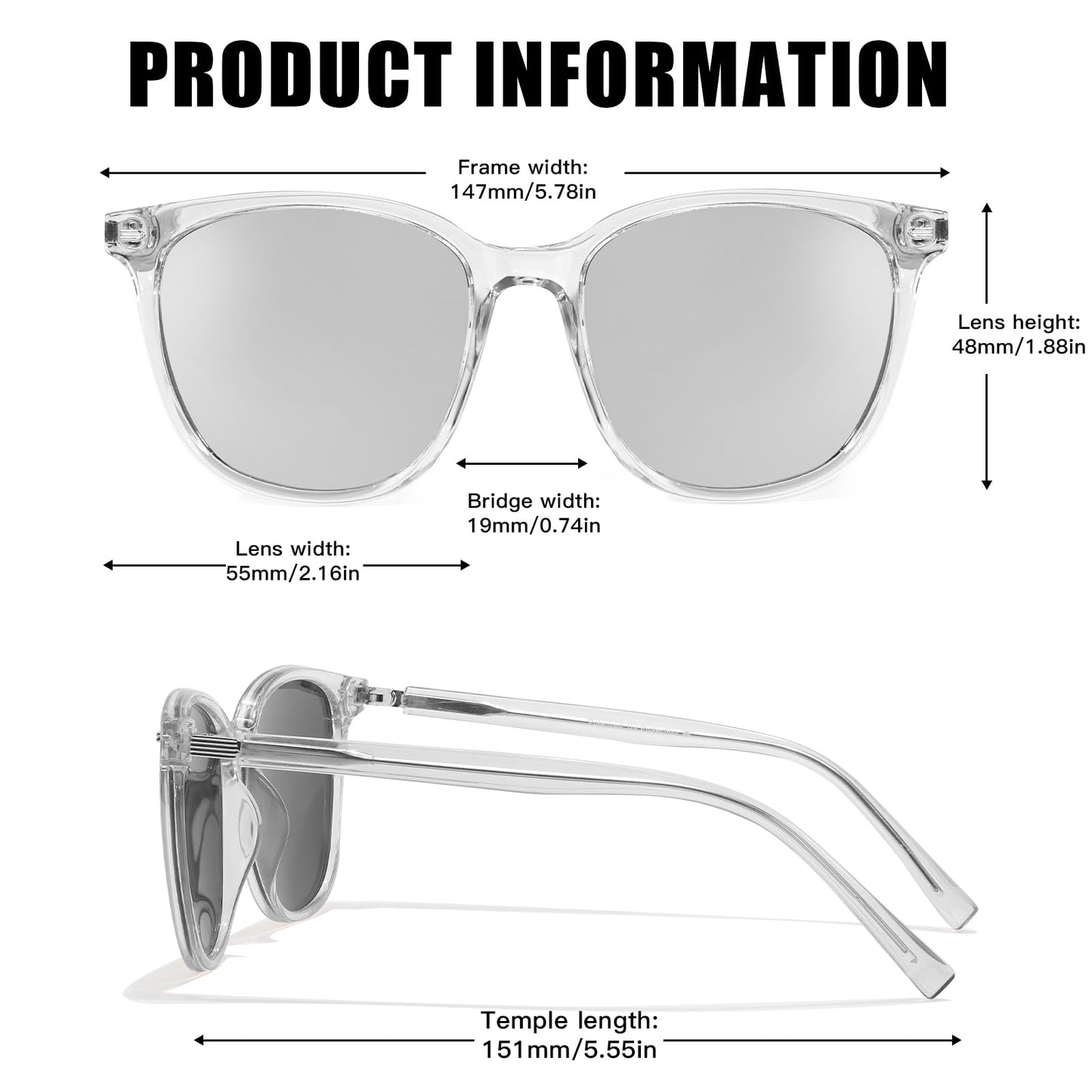 LVIOE Polarized Square Sunglasses for Women, Mirrored Trendy Oversized Shades with UV400 Protection Sun Glasses LS18512