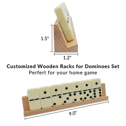 uvcany Dominoes Set for Adults with 4 Wooden Racks/Trays, Double 6 Dominoes Travel Set with Portable Case Double Six Dominoes Set with 4 Tiles Holders, 28 Tiles Dominos Set for Family Board Games