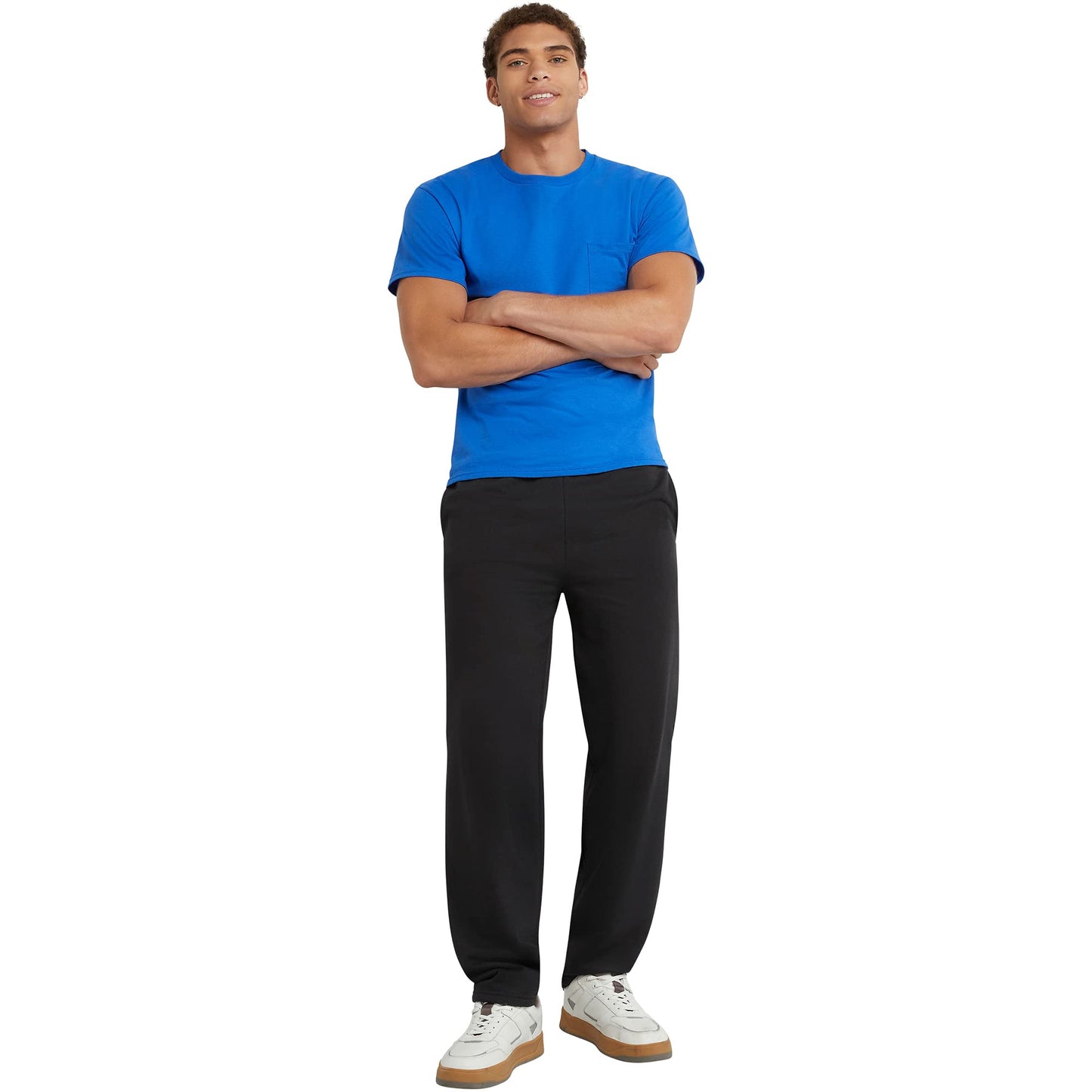 Hanes Men's EcoSmart Open Leg Pant with Pockets, black, L