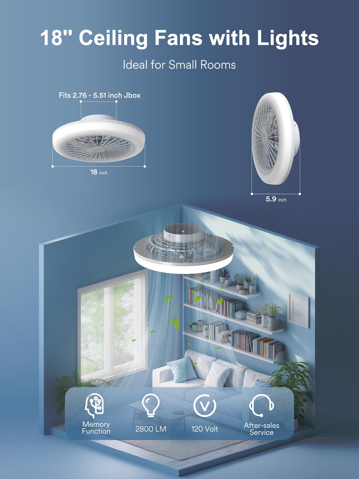 ANGELHALO 18" Smart Ceiling Fan with Light, RGBWW Flush Mount Fandelier with Remote/App Control, Music Sync, Quiet 6-Speed Motor, Low Profile for Bedroom/Kids Room/Home Offices/Small Living Spaces