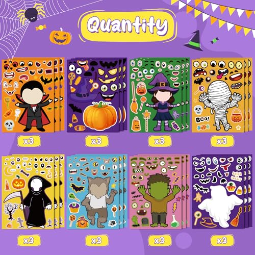 OHOME Halloween Stickers for Kids - Halloween Party Favors - DIY Halloween Crafts Stickers - Halloween Games | Kids Halloween Toys Gifts Treats Decorations Activities Party Supplies(24 Sheets)