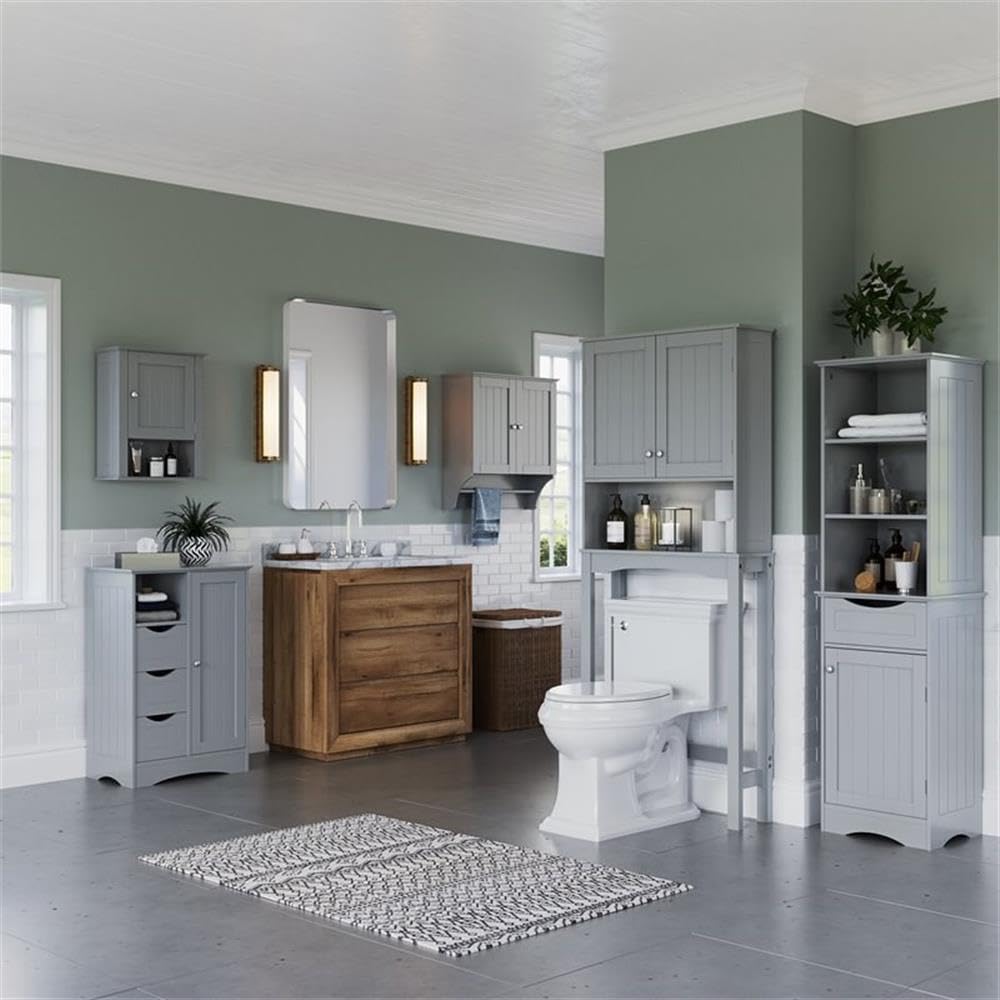 RiverRidge Ashland Collection 1 Door, 3 Drawer, Gray Floor Cabinet,Grey
