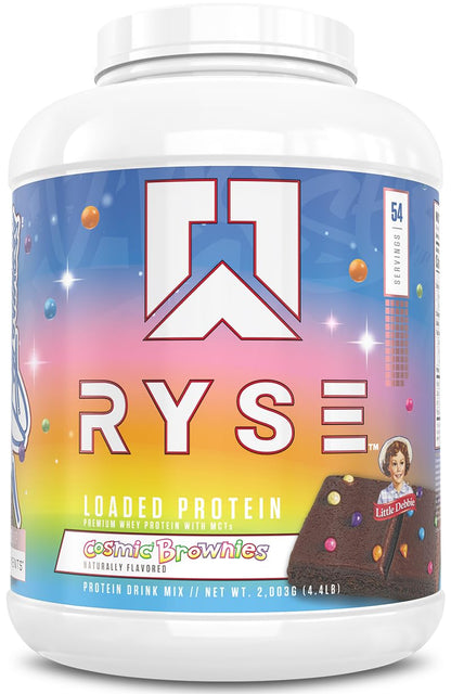 RYSE Loaded Protein Powder - Little Debbie Cosmic Brownie - 25g Whey Protein Isolate & Concentrate with Prebiotic Fiber & MCTs - Low Carb, Low Sugar, Digestive-Friendly - 54 Servings / 4 lb Tub