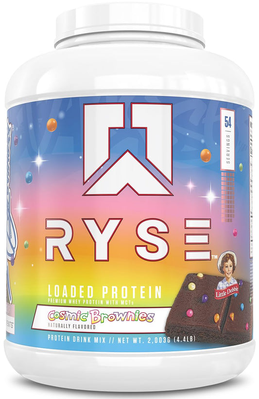 RYSE Loaded Protein Powder - Little Debbie Cosmic Brownie - 25g Whey Protein Isolate & Concentrate with Prebiotic Fiber & MCTs - Low Carb, Low Sugar, Digestive-Friendly - 54 Servings / 4 lb Tub