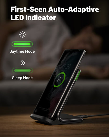INIU Wireless Charger, 15W Fast Qi Certified Wireless Charging Station with Sleep-Friendly Adaptive Light Compatible with iPhone 17 16 15 14 13 12 Pro Max Samsung Galaxy S25 S24 S23 Note 20 Google etc