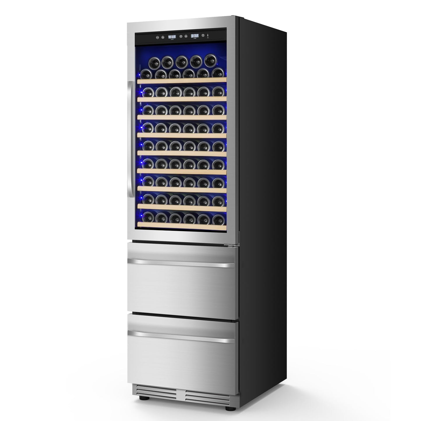 Velieta 24 Inch Wine and Beverage Refrigerator, 2 IN 1 Dual Zone Drawer Beverage Fridge Wine Cooler, Built-in or Freestanding Beverage Cooler with Powerful Compressor, Holds 108 Bottles and 150 Cans