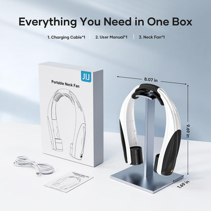 JIJ Neck Fan – Portable Neck Fan Rechargeable with 6 Adjustable Speeds, Neck Cooler with 360° Surround Breeze, Upgraded Long-lasting Wearable Fan for Hot Weather, Travel, Outdoor, Camping, Men & Women