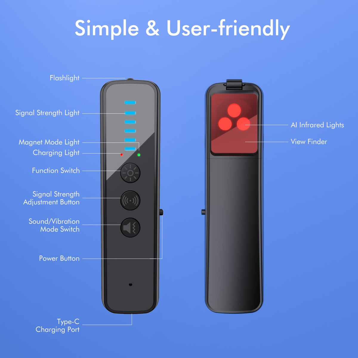 abyliee Upgraded Hidden Camera Detector - AI-Powered Anti-Spy Device, GPS Tracker & Bug Detector, Portable RF Signal Scanner for Hotels, Travel, Home & Office (Black)