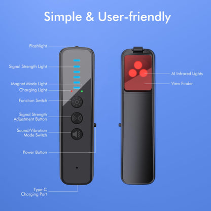 abyliee Upgraded Hidden Camera Detector - AI-Powered Anti-Spy Device, GPS Tracker & Bug Detector, Portable RF Signal Scanner for Hotels, Travel, Home & Office (Black)