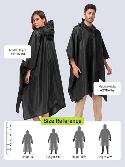 SaphiRose Hooded Rain Poncho Waterproof Raincoat Jacket for Men Women Adults (Black)