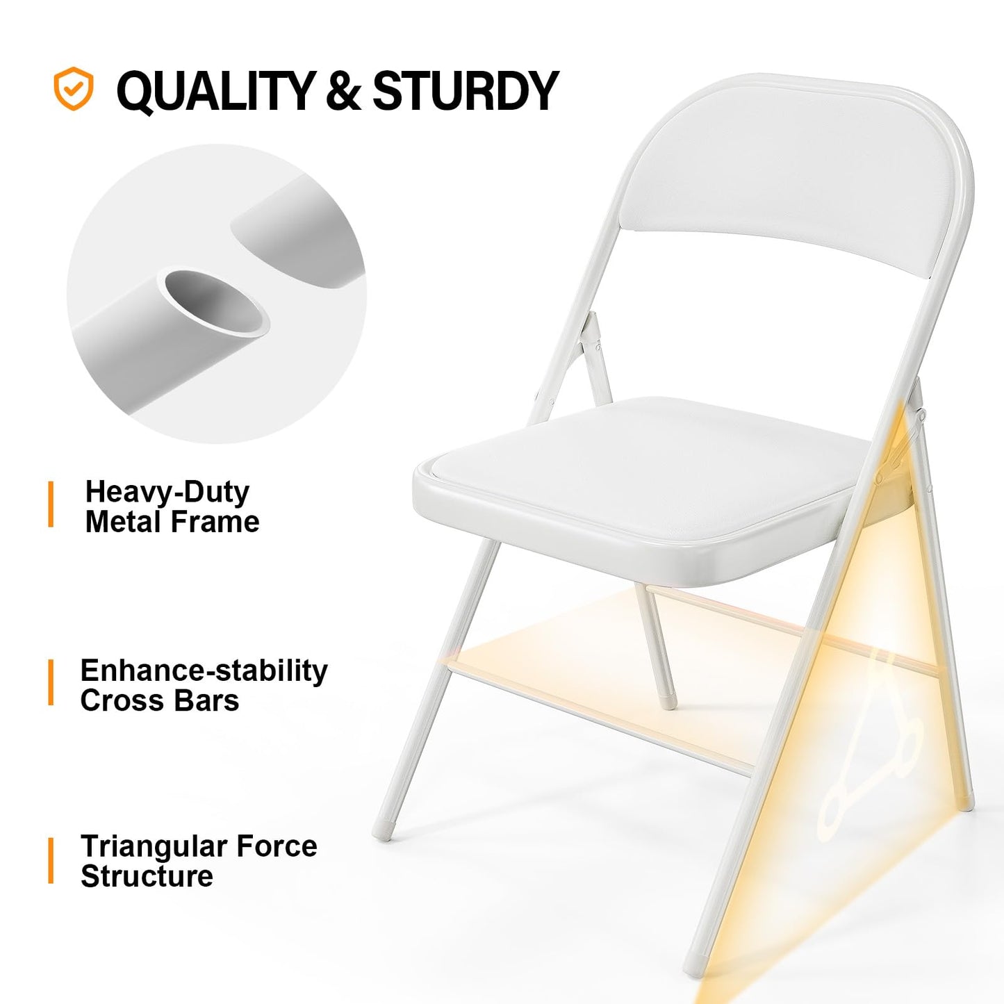 VINGLI 4 Pack Folding Chairs with Padded Seats, Metal Frame with Pu Leather Seat & Back, Capacity 350 lbs, White