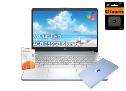 HP 14 Ultra-Light Laptop for Student & Home (14" LED Display, 1-Year Office 365, Intel 4-Core N150 (>N4120), 4GB RAM, 256GB Storage), Long Battery Life, Fast Charge, Webcam, Win 11 S, 2025, Blue