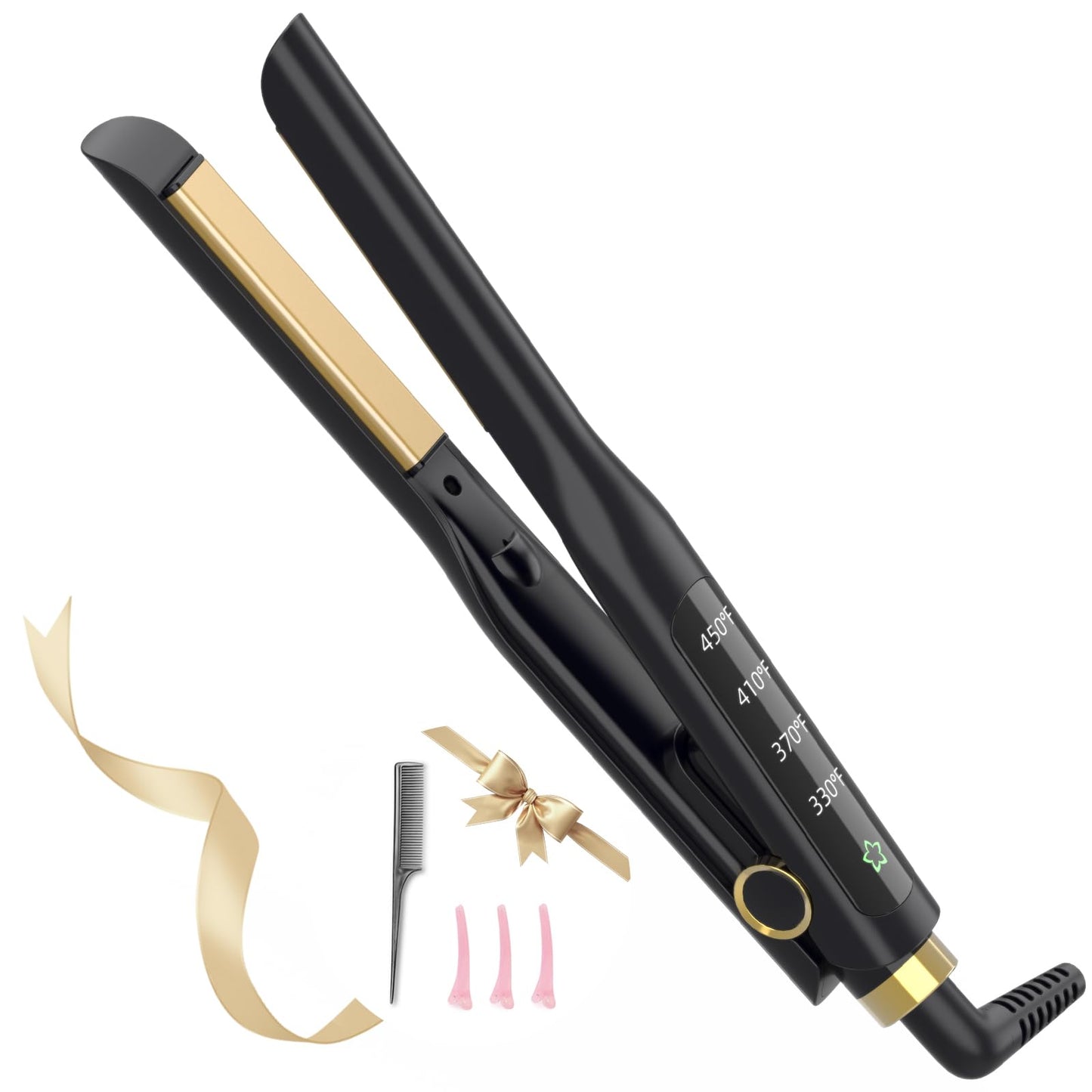 Arhoet Hair Straightener, 1/2 Inch Flat Iron Straightener and Curling Iron 2 in 1, Ceramic Ionic Floating Plates for Less Frizz, 10s Quick Heat Up, Straightener for All Hair Types(Black)