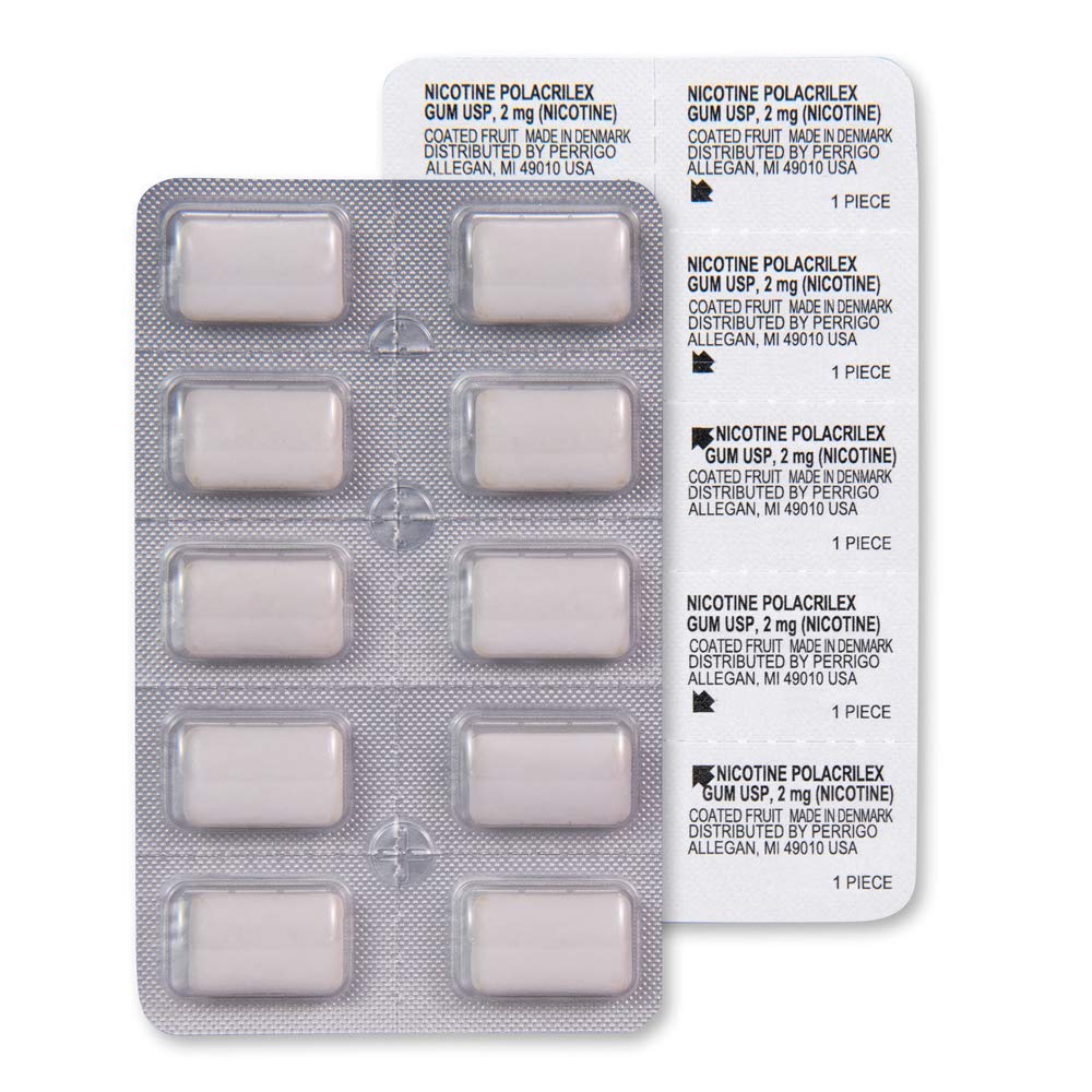Amazon Basic Care Coated Nicotine Polacrilex Gum, 2 mg, Fruit Flavor, Stop Smoking Aid, Reduces Cravings, Smoking Cessation, 160 Count
