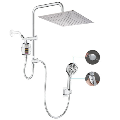GwernKB Dual Shower Head with Filter Combo,Stainless Steel 10in Rainfall Showerhead with 10in Height Adjustable Slide Bar&3-Way Diverter,Handheld Shower Head with On Off Switch&Adhesive Shower Holder