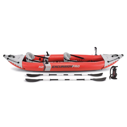 Intex 68309EP Excursion Pro K2 Inflatable Kayak Set: Includes Deluxe 86in Kayak Paddles and High-Output Pump – SuperTough PVC – Adjustable Bucket Seat – 2-Person – 400lb Weight Capacity
