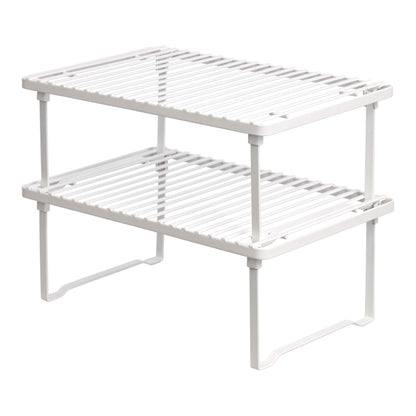 Amazon Basics Stackable Metal Kitchen Storage Shelves for Dishes, 12.5" L x 8" D x 4.5" H, Set of 2, White