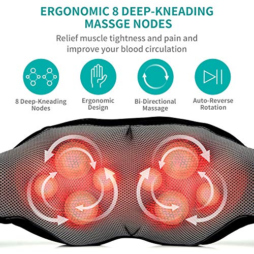 Shiatsu Neck and Back Massager with Soothing Heat, Nekteck Electric Deep Tissue 3D Kneading Massage Pillow for Shoulder, Leg, Body Muscle Pain Relief, Home, Office, and Car Use