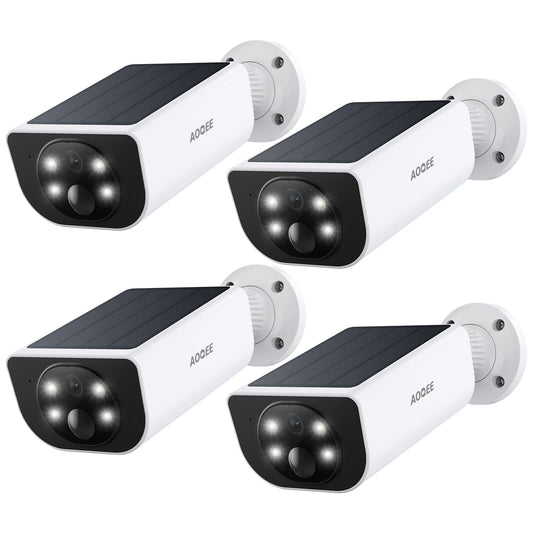 AOQEE Cameras for Home Security-2K Wireless Security Camera Outdoor with AI Motion Detection & Siren, Non-Stop Solar Powered Charging, Color Night Vision, SD/Cloud Storage, Waterproof, S1 4P