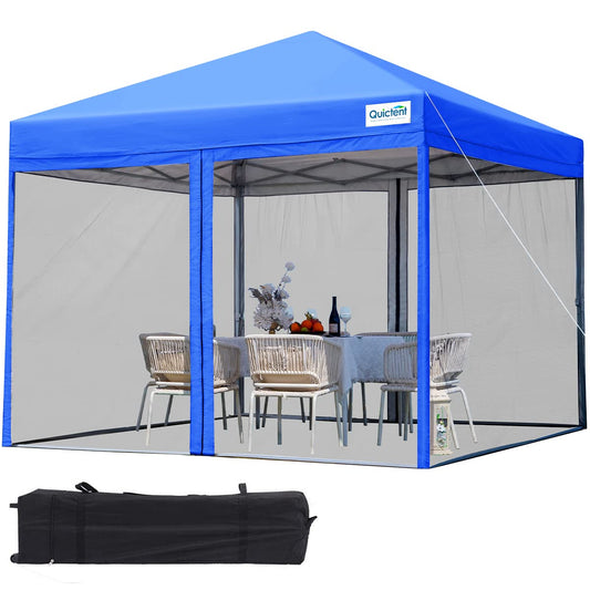 Quictent 8'x8' Pop up Canopy Tent with Netting, Outdoor Instant Portable Gazebo Ez up Screen House Room Tent -Fully Sealed, Waterproof & Roller Bag Included (Royal Blue)